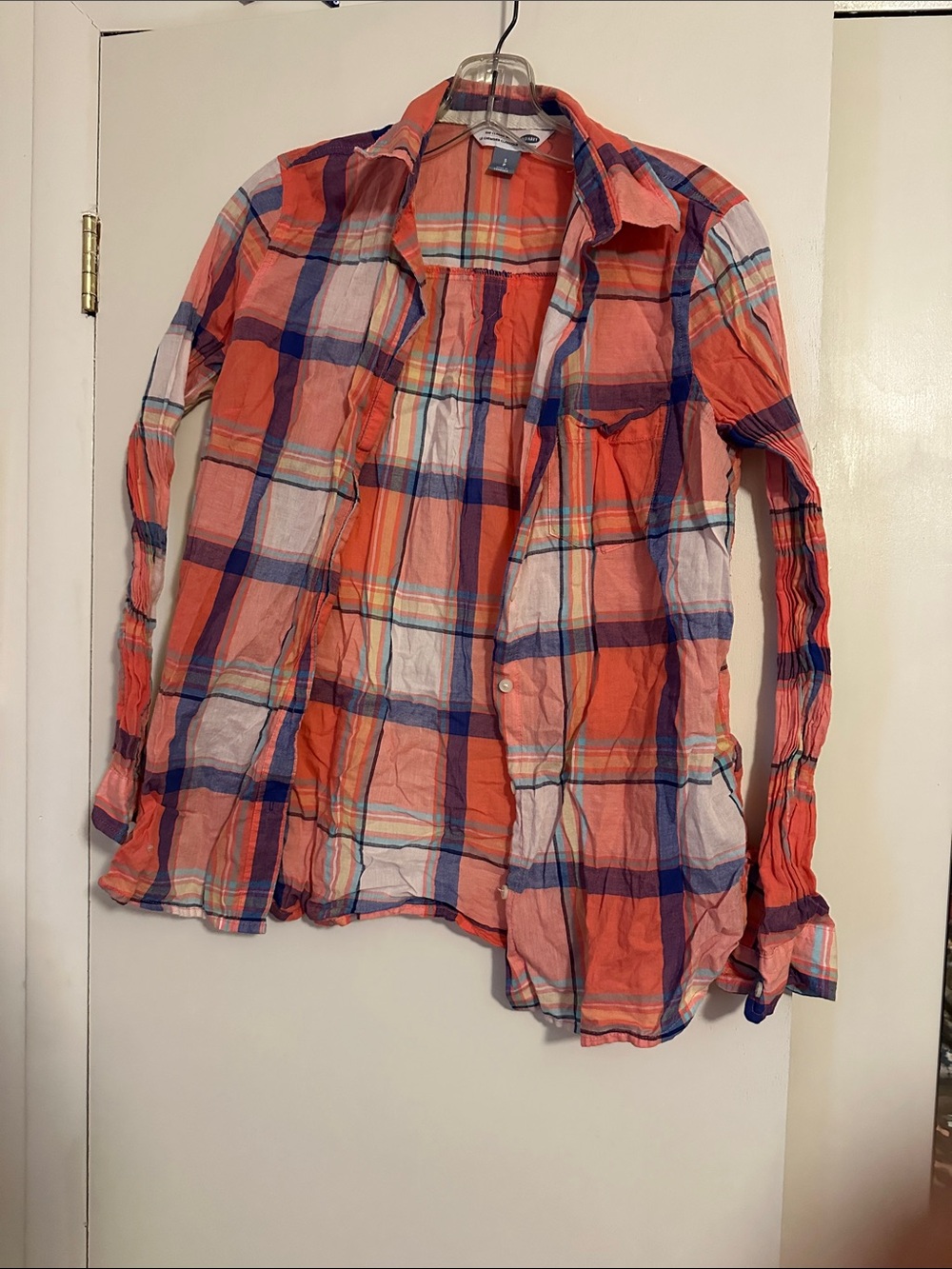Men's Orange Plaid Button-Up Shirt